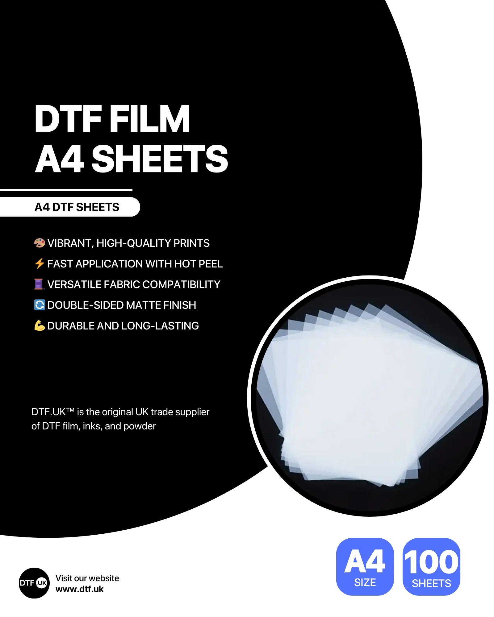 A4 DTF Film – 100 Sheets | Bulk Hot Peel Film
