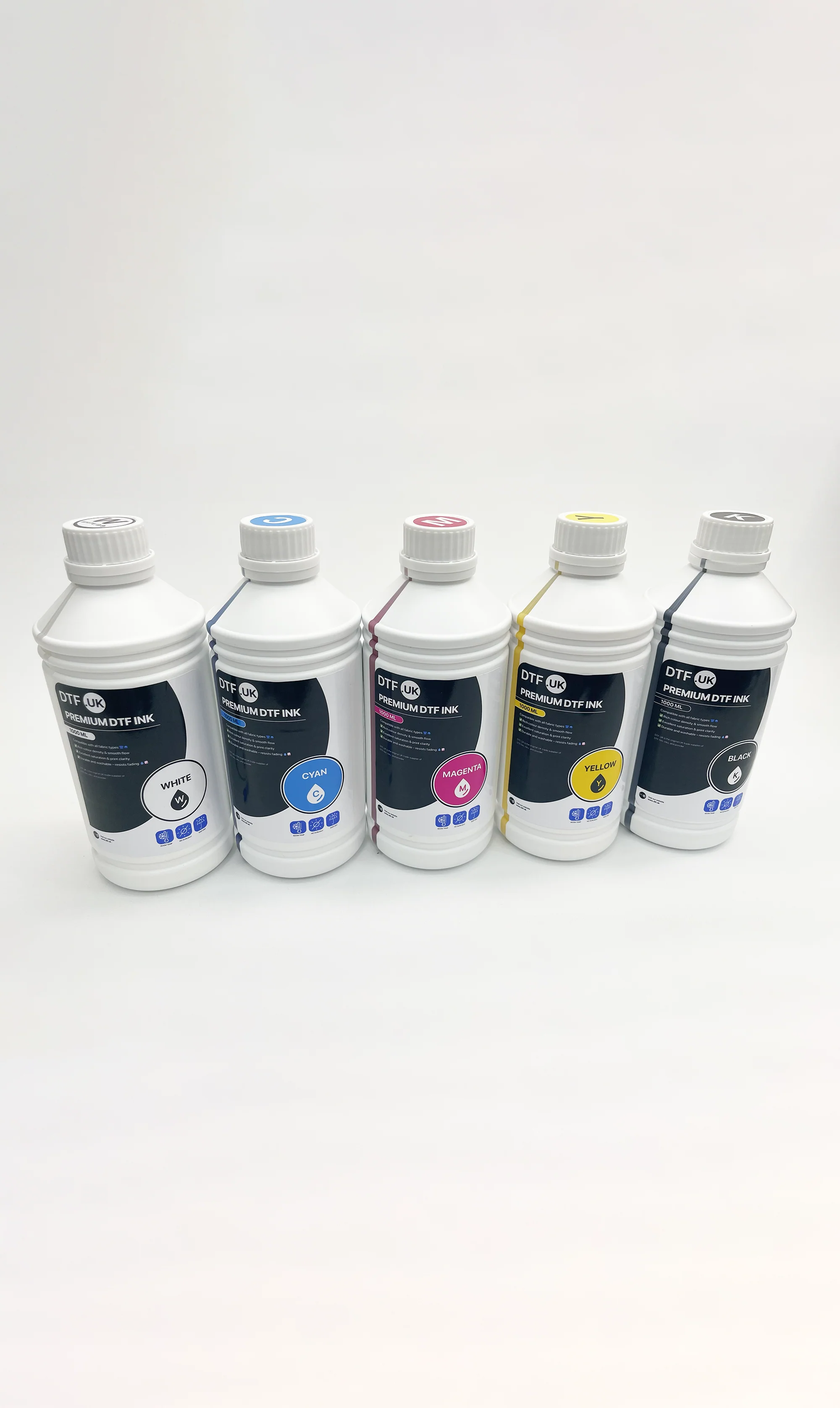 DTF Inks – White + CMYK Full Colour Set (5 x 1L Bottles) - Image 2