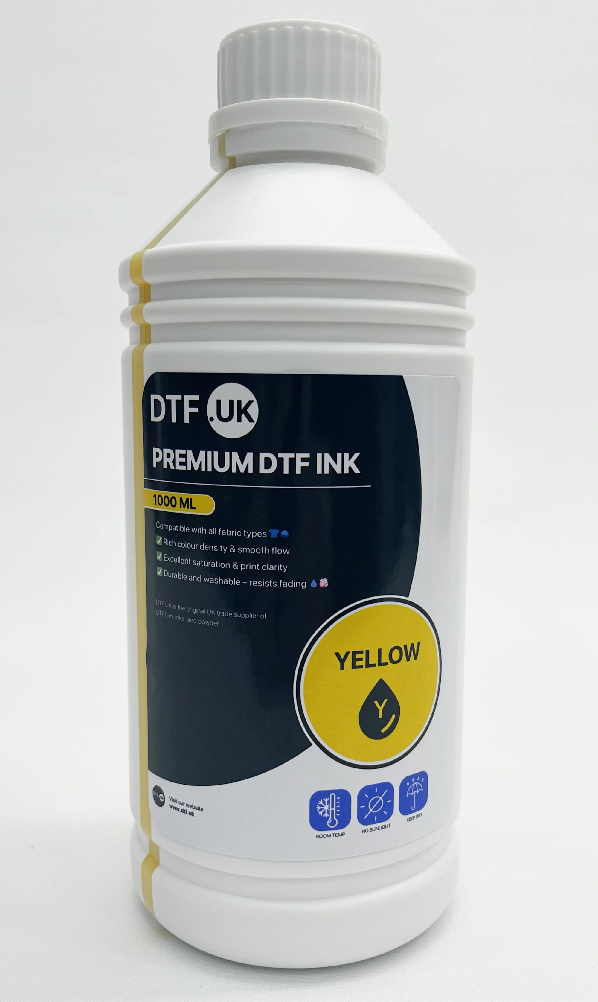 Premium DTF Yellow Ink – 1L Bottle for Bright, True Tones
